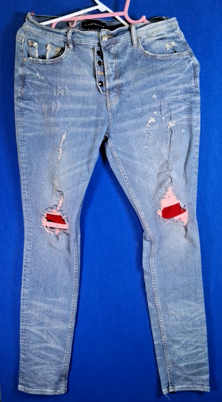 ARTMEETSCHAOS Men's Distressed Skinny Jeans Size 36 Light Wash Ripped Pants